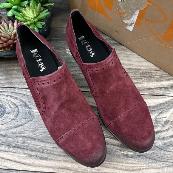 Korks Gertrude Preppy Shootie Brogue Loafer Suede Toe Cap Preppy Burgundy 8.5M - Picture 2 of 14